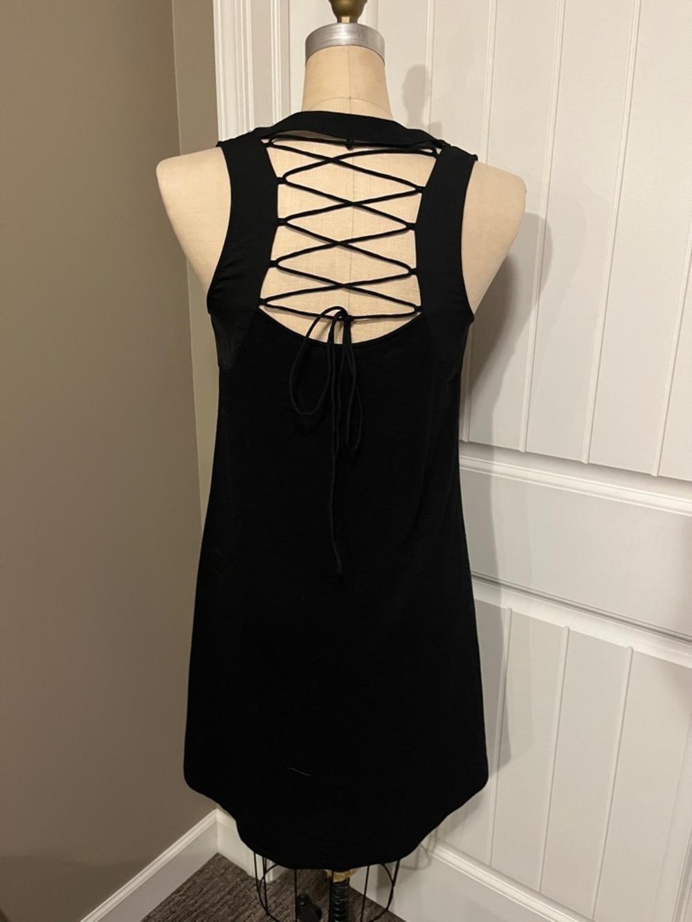 Miss Me Black Lace-Up Back Tank Dress